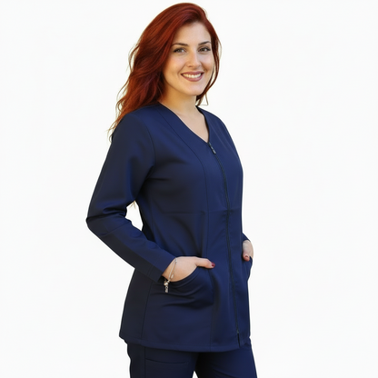 Casacca da lavoro donna zip blu scuro manica lunga – COD: 1806