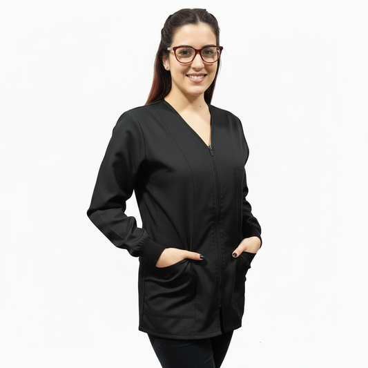 Camice da Lavoro Donna con Zip Nero Manica Lunga, Made in Italy – COD: 10224