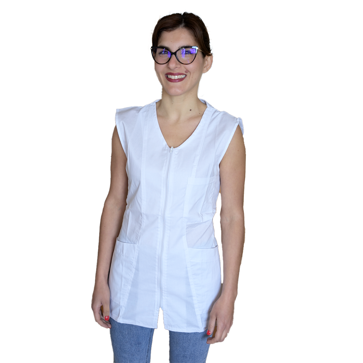 Camice da lavoro,casacca zip Giromanica "Bianco" COD: 2106