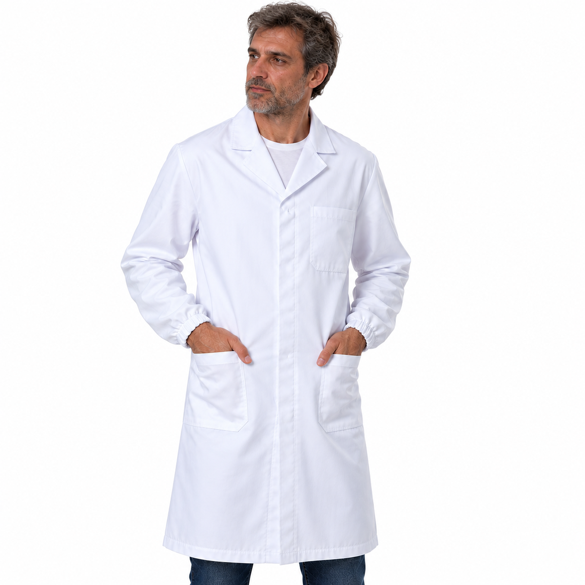 Camice da laboratorio 100% cotone con bottoni automatici - Cod. 26922 - Made in Italy