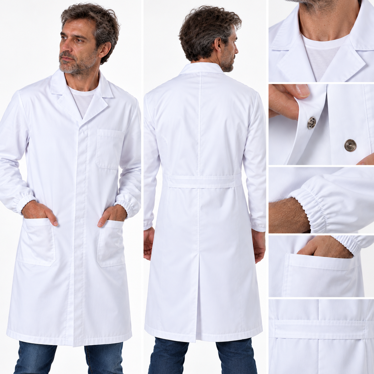 Camice da laboratorio 100% cotone con bottoni automatici - Cod. 26922 - Made in Italy
