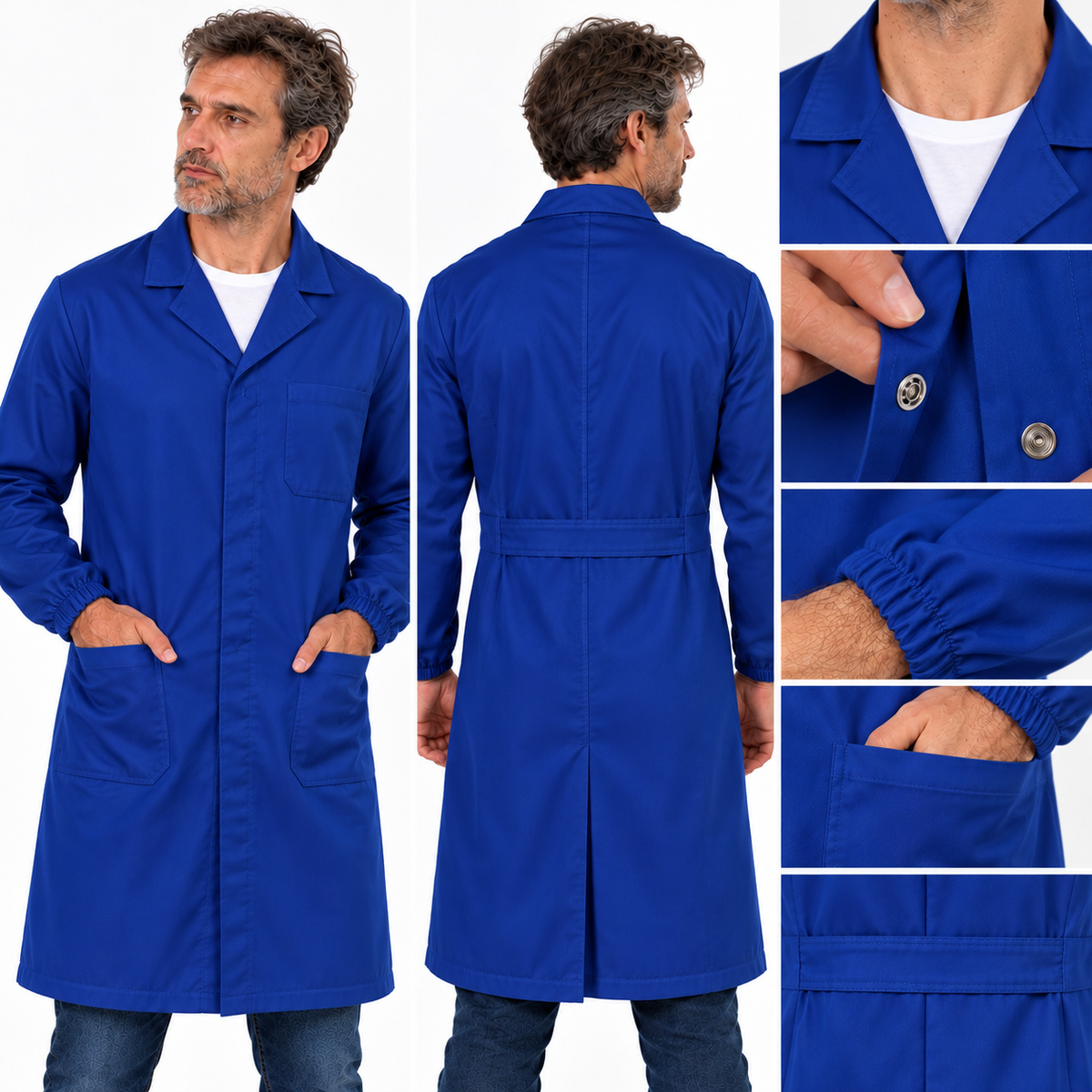Camice da laboratorio 100% cotone con bottoni automatici - Cod. 26922 - Made in Italy