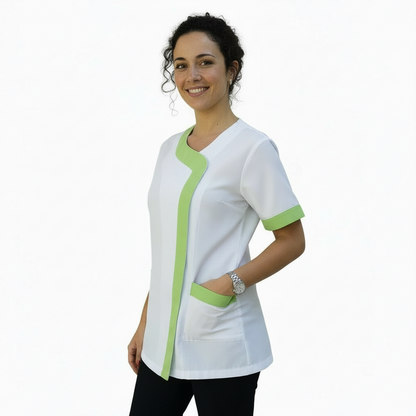 Camice da Lavoro Donna Mod. Beauty Bianco Inserto Verde Manica Corta – COD: 290722