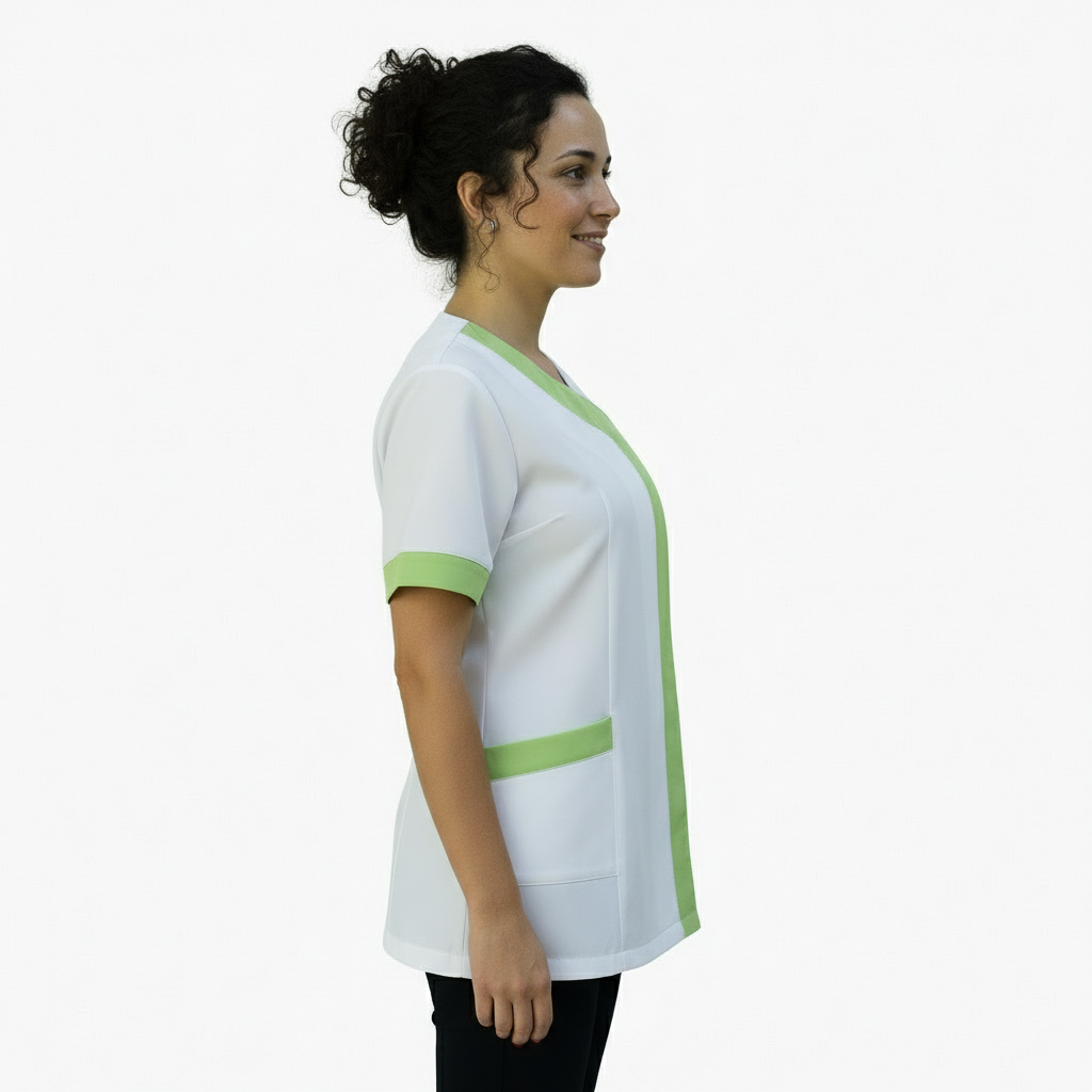 Camice da Lavoro Donna Mod. Beauty Bianco Inserto Verde Manica Corta – COD: 290722