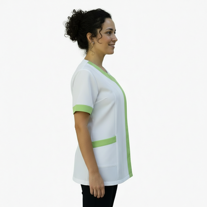 Camice da Lavoro Donna Mod. Beauty Bianco Inserto Verde Manica Corta – COD: 290722