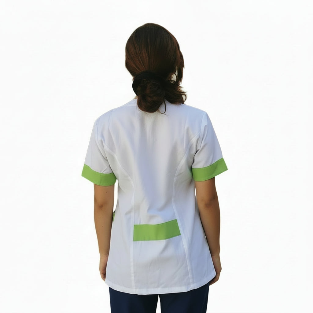 Camice da Lavoro Donna Mod. Beauty Bianco Inserto Verde Manica Corta – COD: 290722