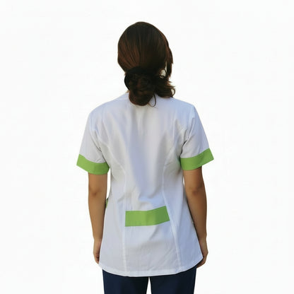Camice da Lavoro Donna Mod. Beauty Bianco Inserto Verde Manica Corta – COD: 290722