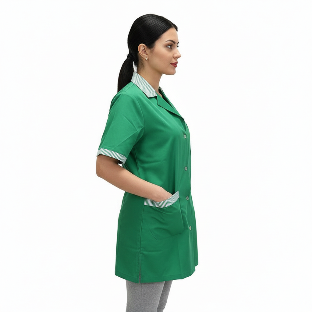 Camice da lavoro donna, casacca verde con profilo MM cod: 7708