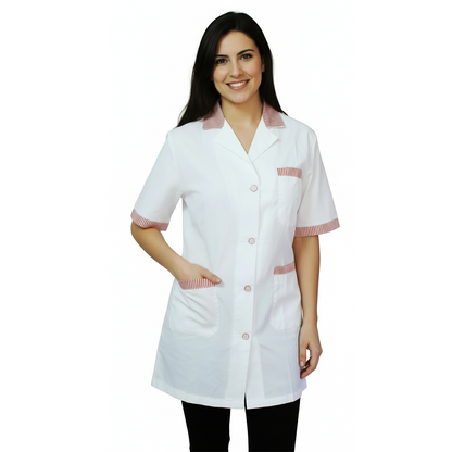 Casacca,camice da lavoro, bianco profilo rosso MM corto cod: 121019