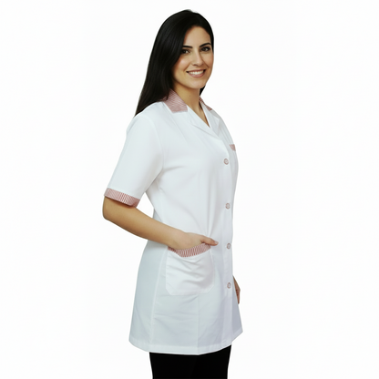 Casacca,camice da lavoro, bianco profilo rosso MM corto cod: 121019