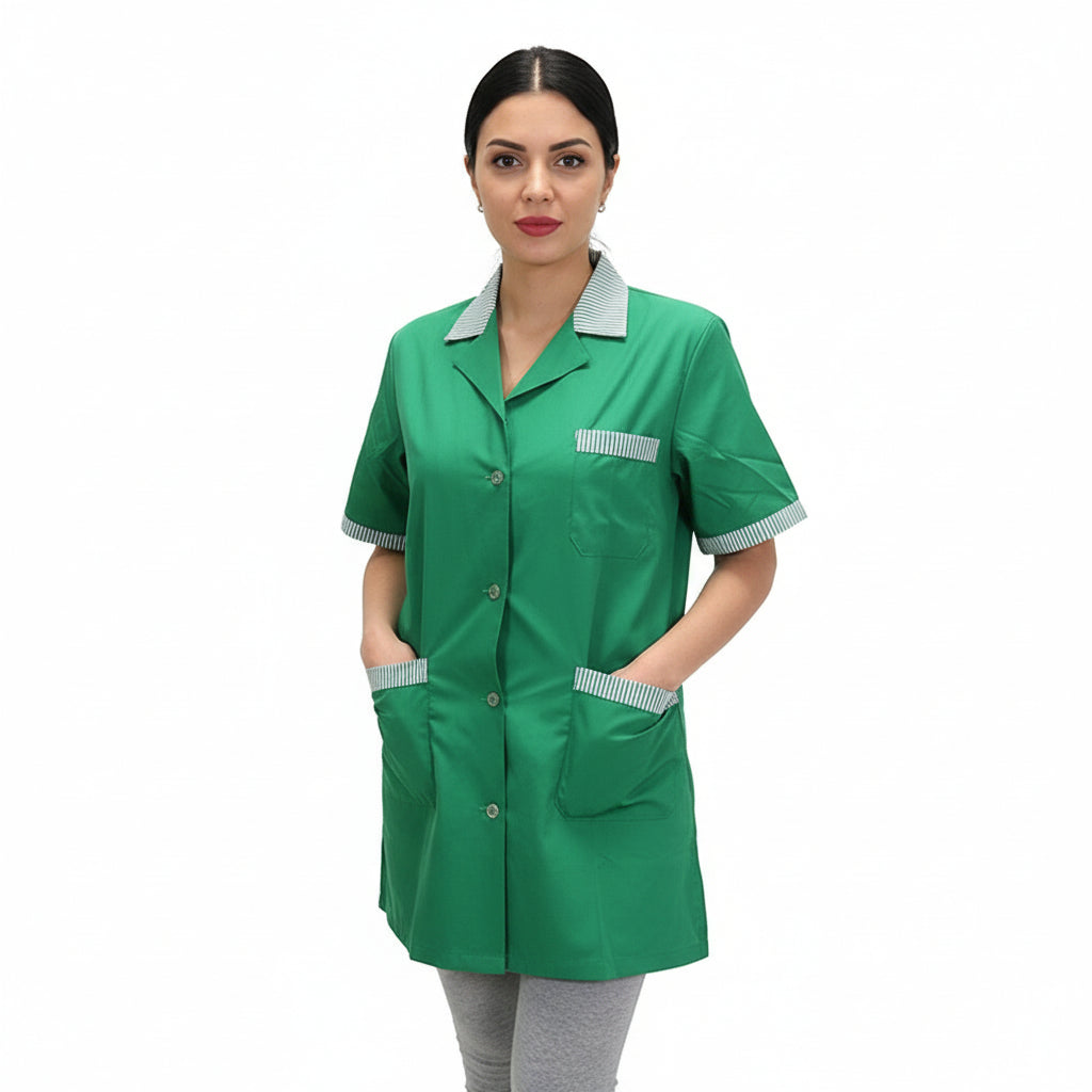 Camice da lavoro donna, casacca verde con profilo MM cod: 7708