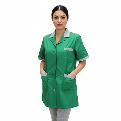 Camice da lavoro donna, casacca verde con profilo MM cod: 7708
