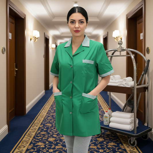 Camice da lavoro donna, casacca verde con profilo MM cod: 7708