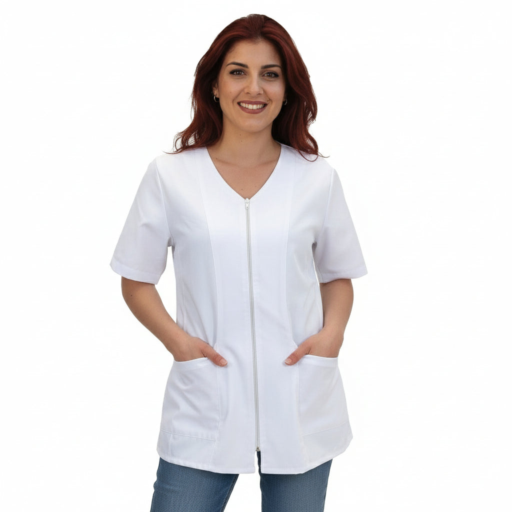 Camice da lavoro,casacca con zip bianco MM cod: 7043