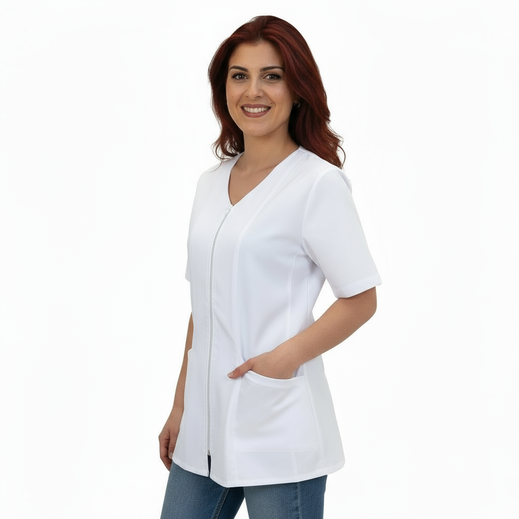 Camice da lavoro,casacca con zip bianco MM cod: 7043