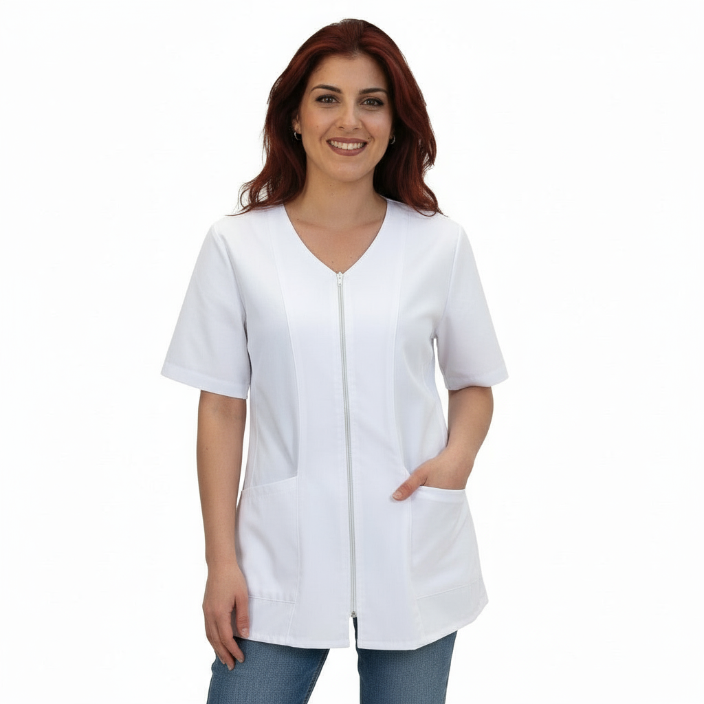 Camice da lavoro,casacca con zip bianco MM cod: 7043