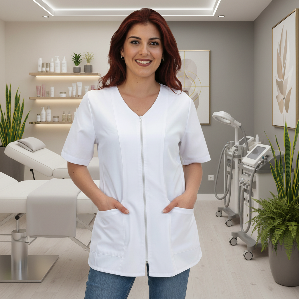 Camice da lavoro,casacca con zip bianco MM cod: 7043