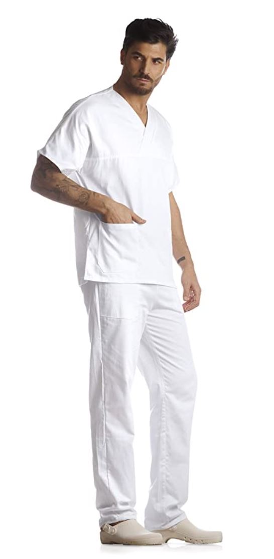Divisa da lavoro,completa,unisex,collo V "bianco" cod: 8378