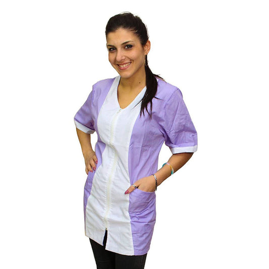 Casacca,camice da lavoro donna,zip, bicolore,mezza manica "glicine" cod: 2606