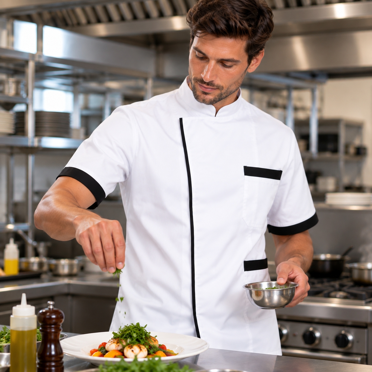 Giacca da chef bianco-nero a manica corta Made in Italy | COD. 78521
