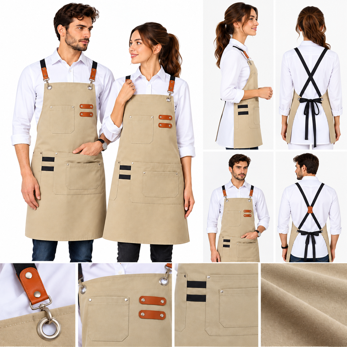 Grembiule professionale unisex con dettagli in pelle 129 | Made in Italy