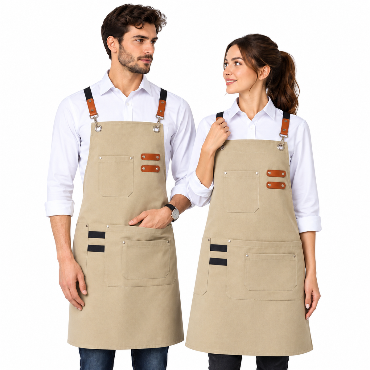 Grembiule professionale unisex con dettagli in pelle 129 | Made in Italy
