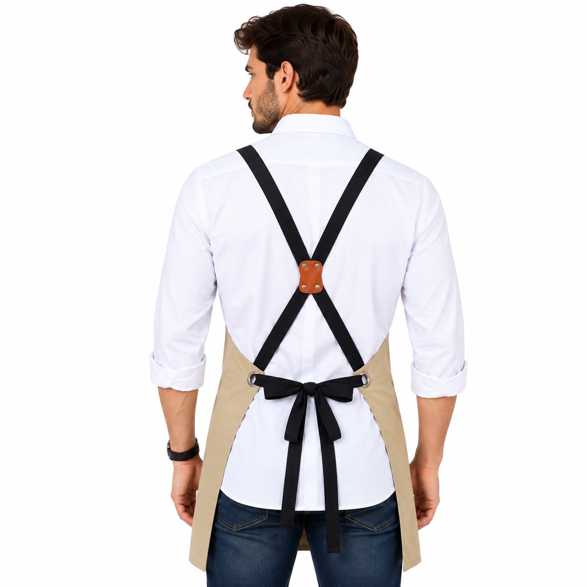 Grembiule professionale unisex con dettagli in pelle 129 | Made in Italy