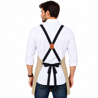 Grembiule professionale unisex con dettagli in pelle 129 | Made in Italy