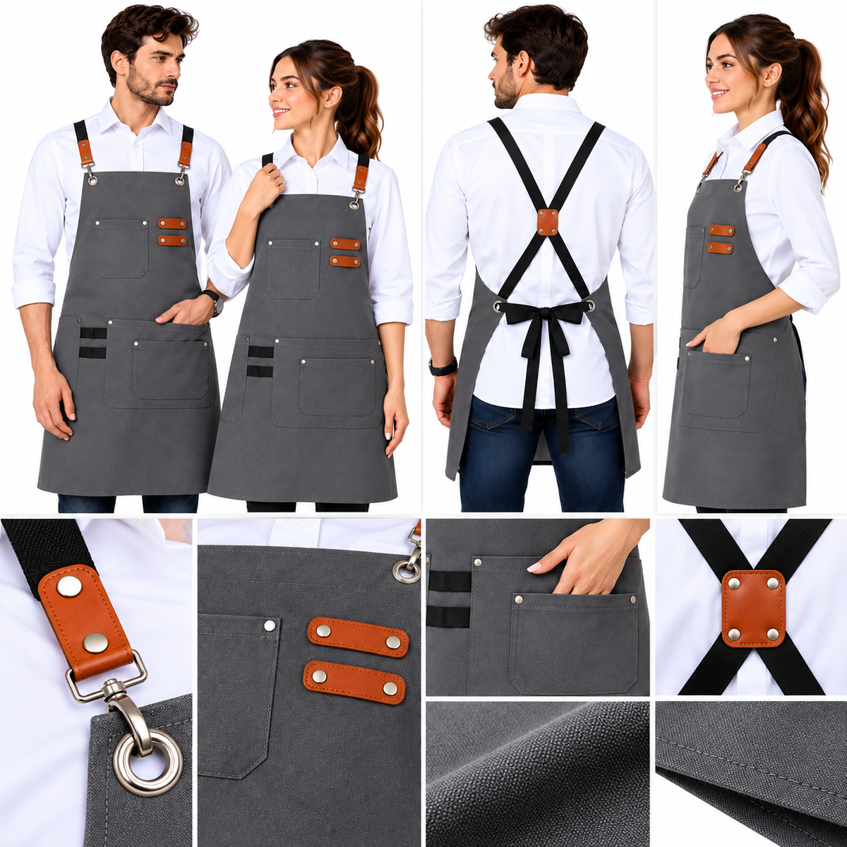 Grembiule professionale unisex con dettagli in pelle 129 | Made in Italy