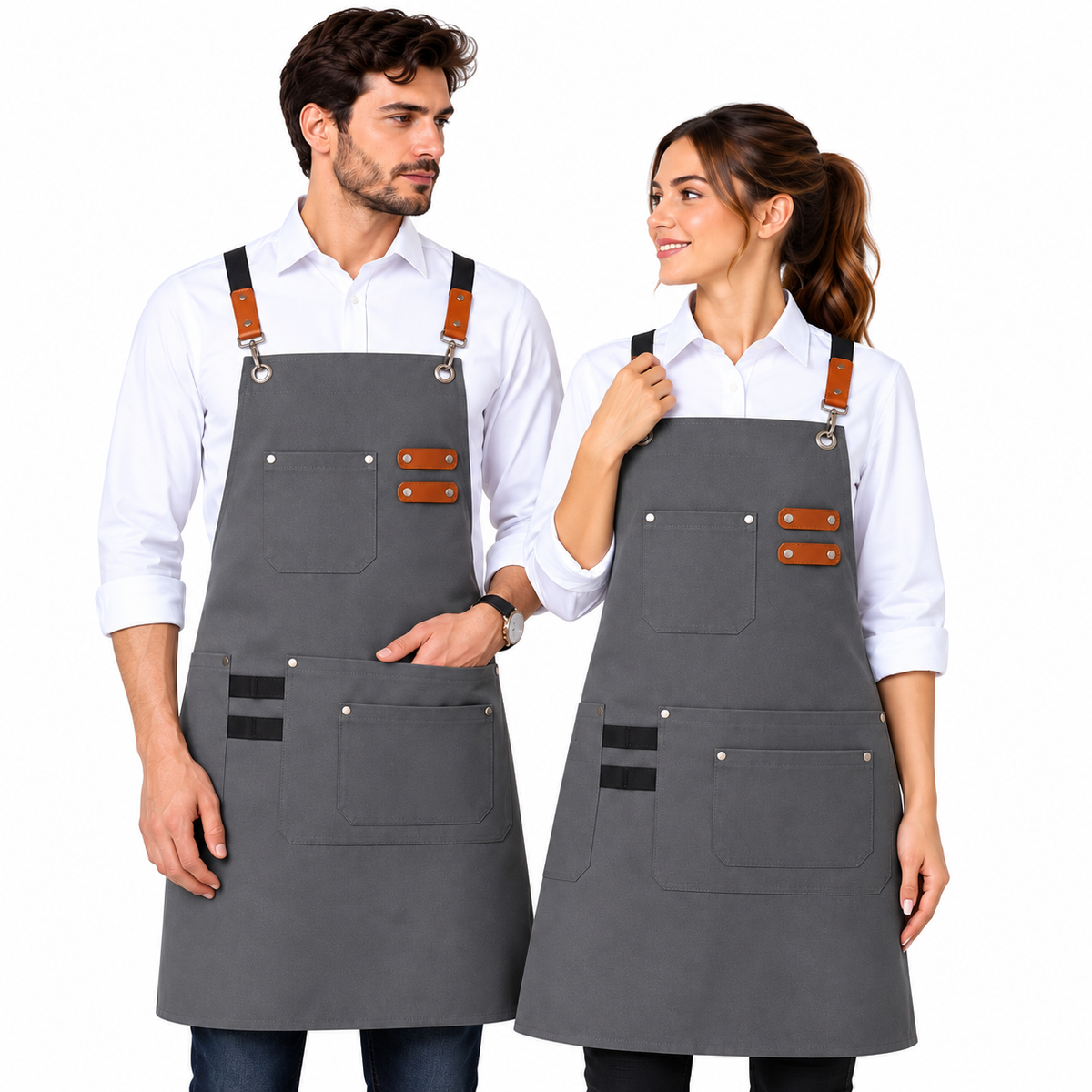 Grembiule professionale unisex con dettagli in pelle 129 | Made in Italy