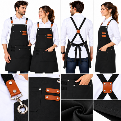 Grembiule professionale unisex con dettagli in pelle 129 | Made in Italy