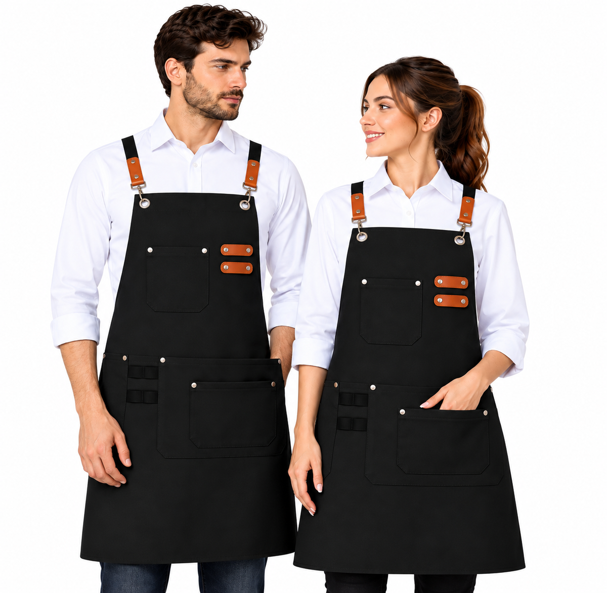 Grembiule professionale unisex con dettagli in pelle 129 | Made in Italy