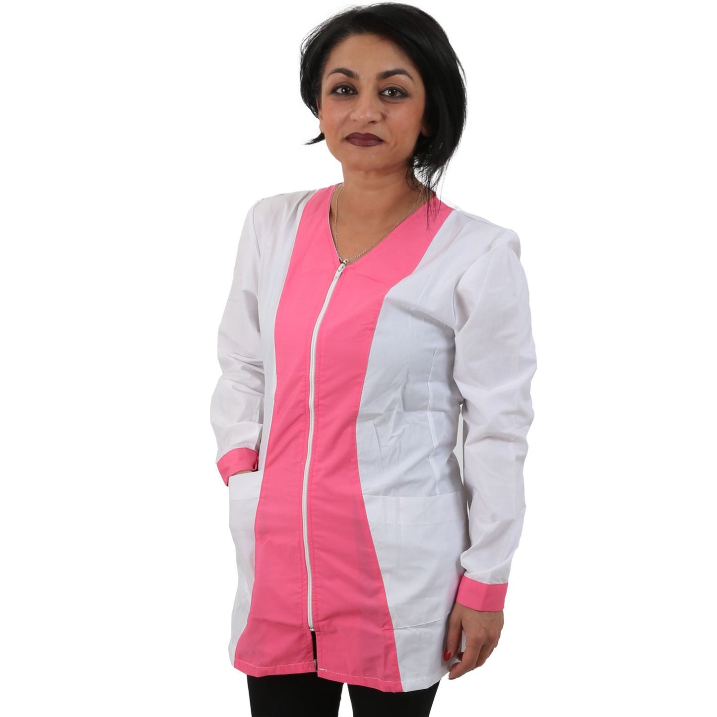 Camice da lavoro donna,casacca zip bianco bicolore ML COD: 1406