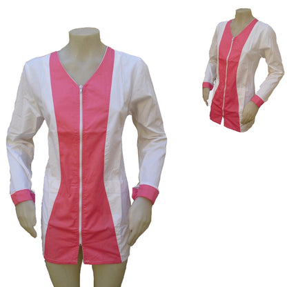 Camice da lavoro donna,casacca zip bianco bicolore ML COD: 1406