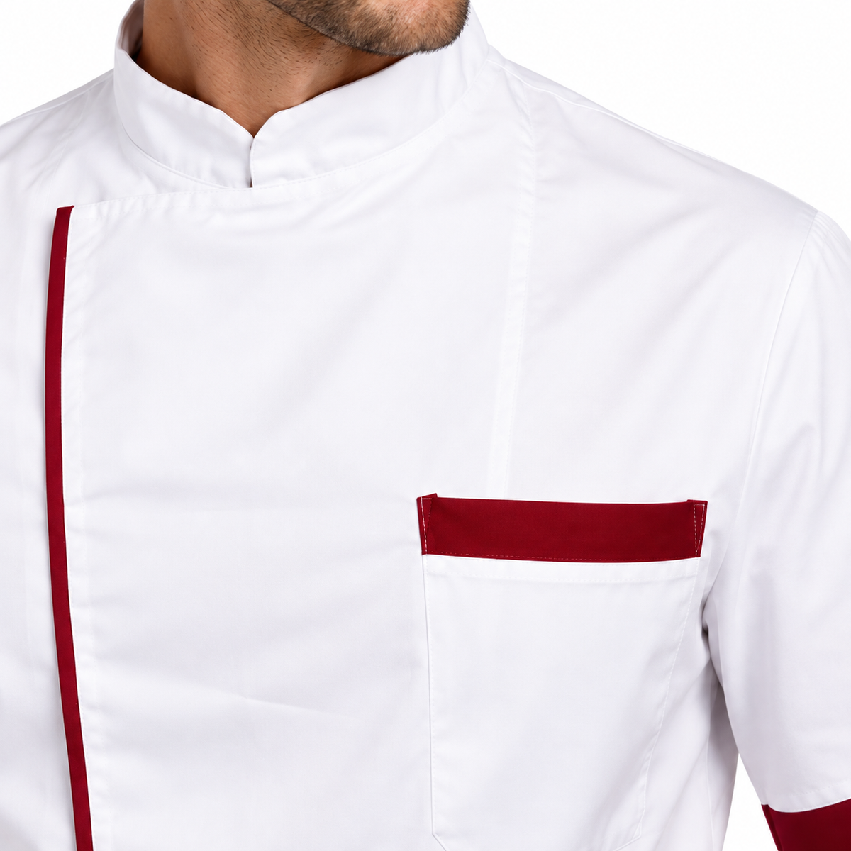 Giacca da chef bianco-bordeaux a manica corta Made in Italy | COD. 78522
