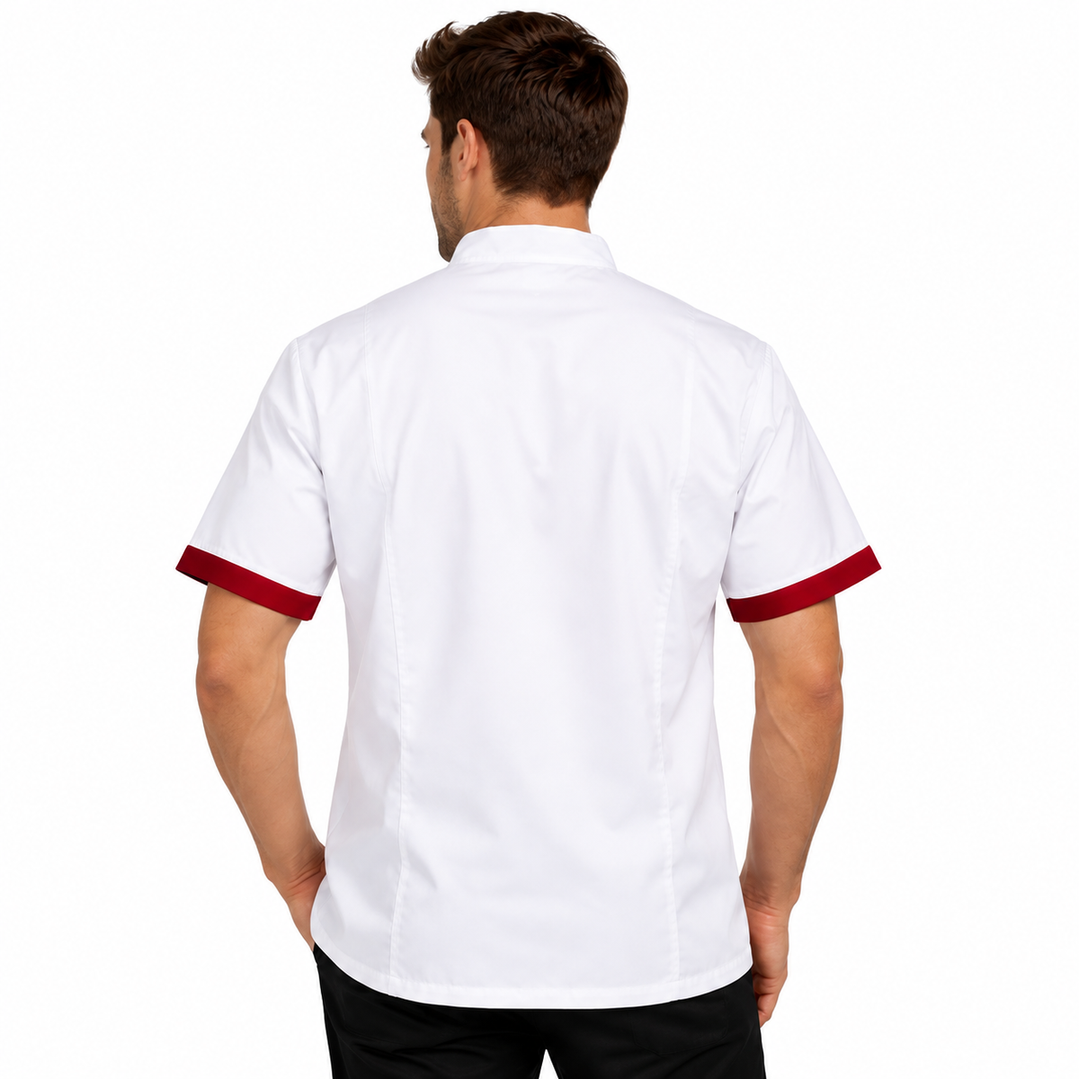 Giacca da chef bianco-bordeaux a manica corta Made in Italy | COD. 78522
