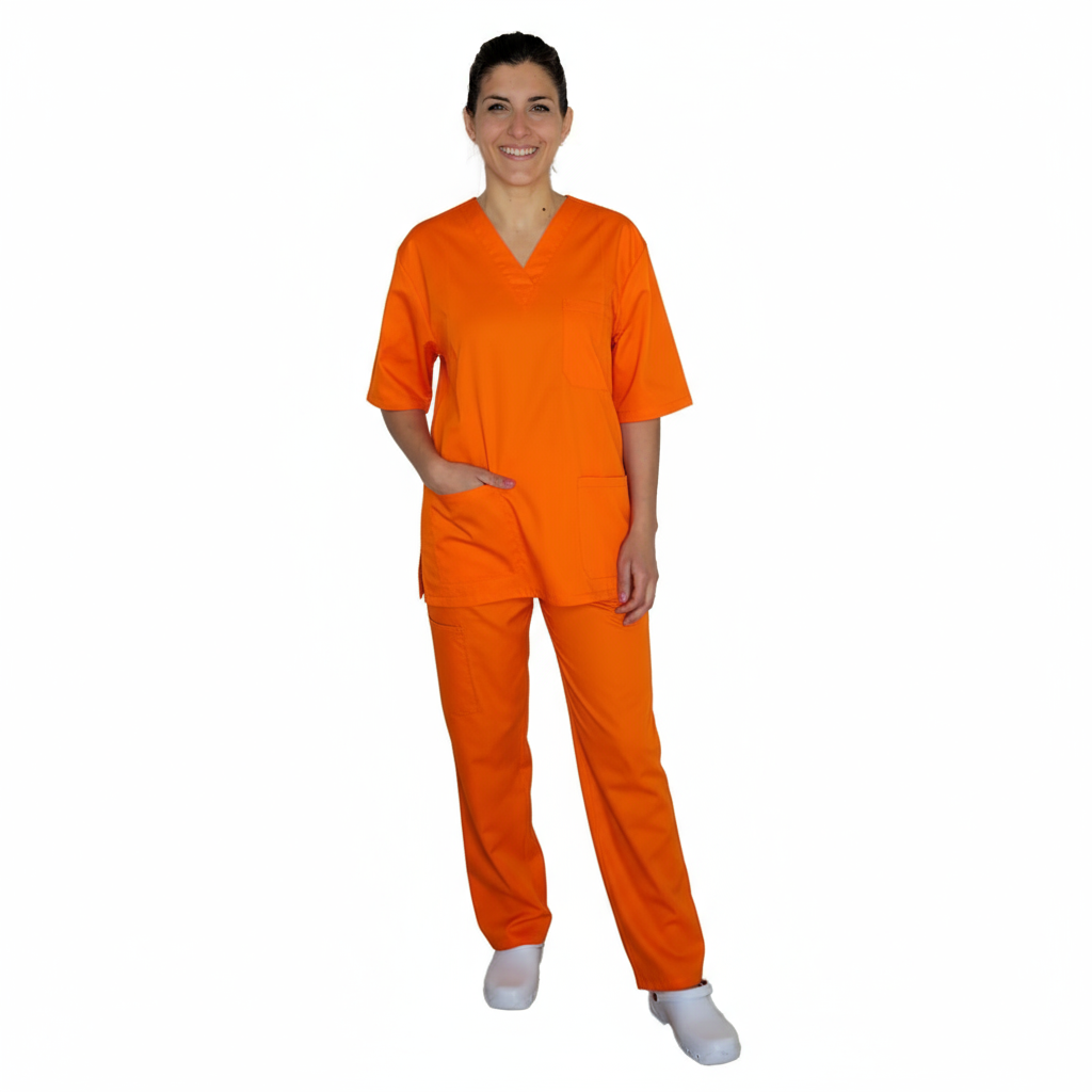 Divisa da lavoro,completa,unisex,scollo V "arancio" cod: 8316