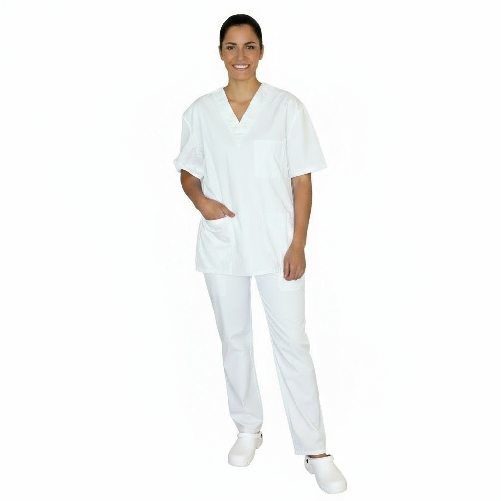 Divisa da lavoro,completa,unisex,collo V "bianco" cod: 8378