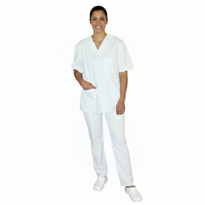 Divisa da lavoro,completa,unisex,collo V "bianco" cod: 8378