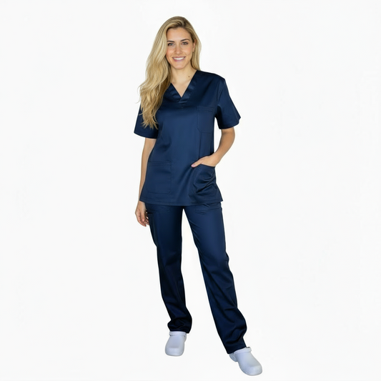 Divisa da Lavoro Completa Unisex Scollo V Blu Scuro Mezza Manica – COD: 8354