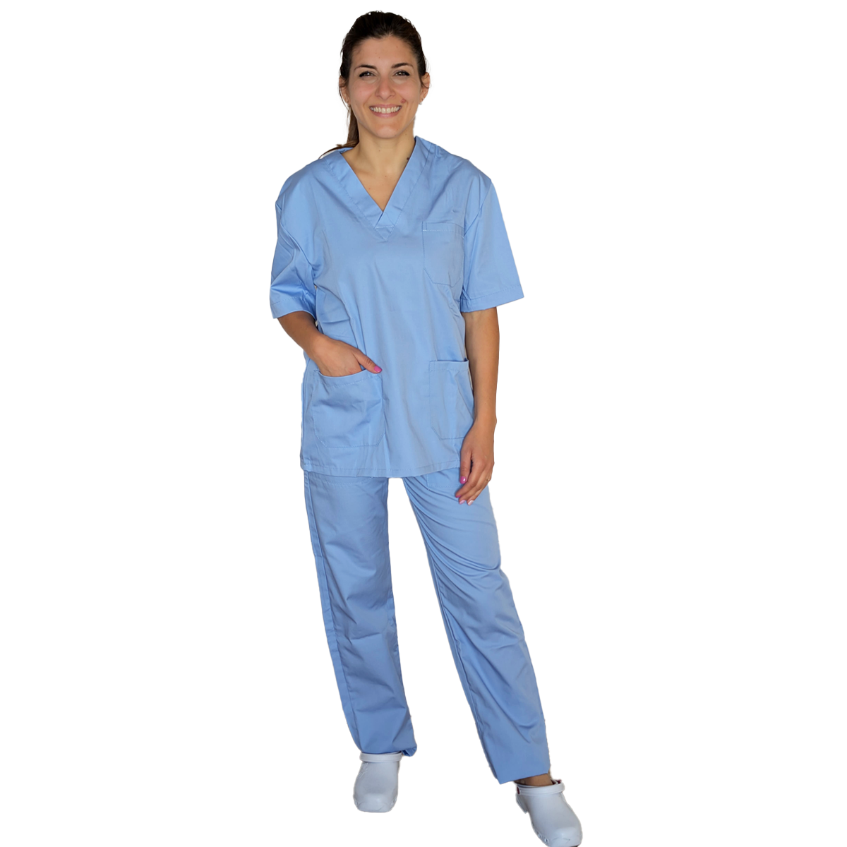 Divisa da lavoro, unisex scollo V "celeste" cod: 060520