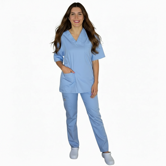Divisa da Lavoro Unisex Scollo V Celeste Mezza Manica – COD: 060520