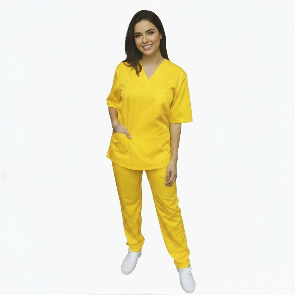 Divisa da lavoro,completa,unisex,collo V  "giallo" cod: 1512