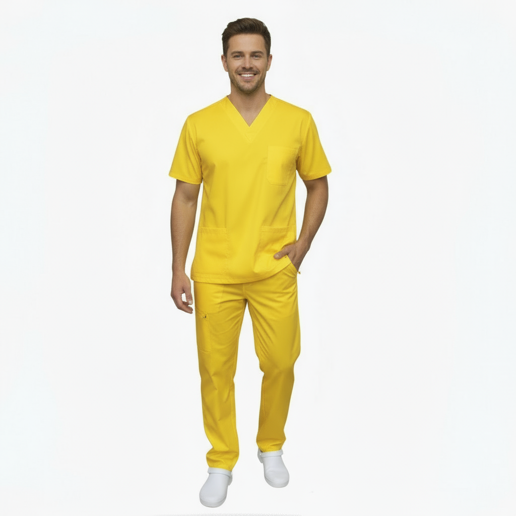 Divisa da lavoro,completa,unisex,collo V  "giallo" cod: 1512