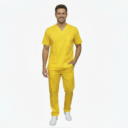 Divisa da lavoro,completa,unisex,collo V  "giallo" cod: 1512