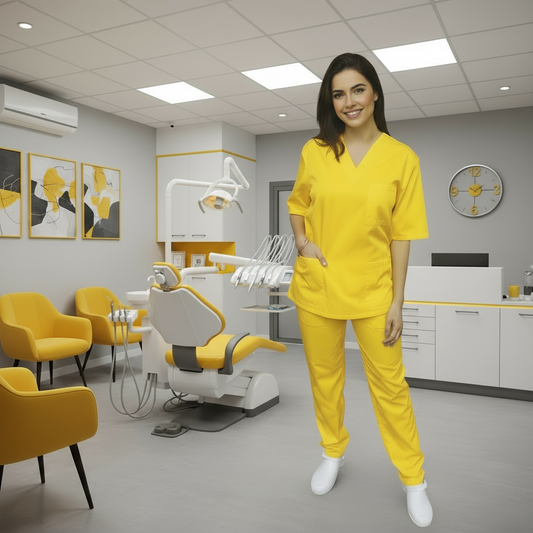 Divisa da lavoro,completa,unisex,collo V  "giallo" cod: 1512