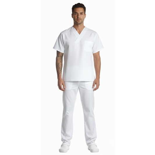 Divisa da Lavoro Completa Unisex Collo V Bianco Mezza Manica – COD: 8378