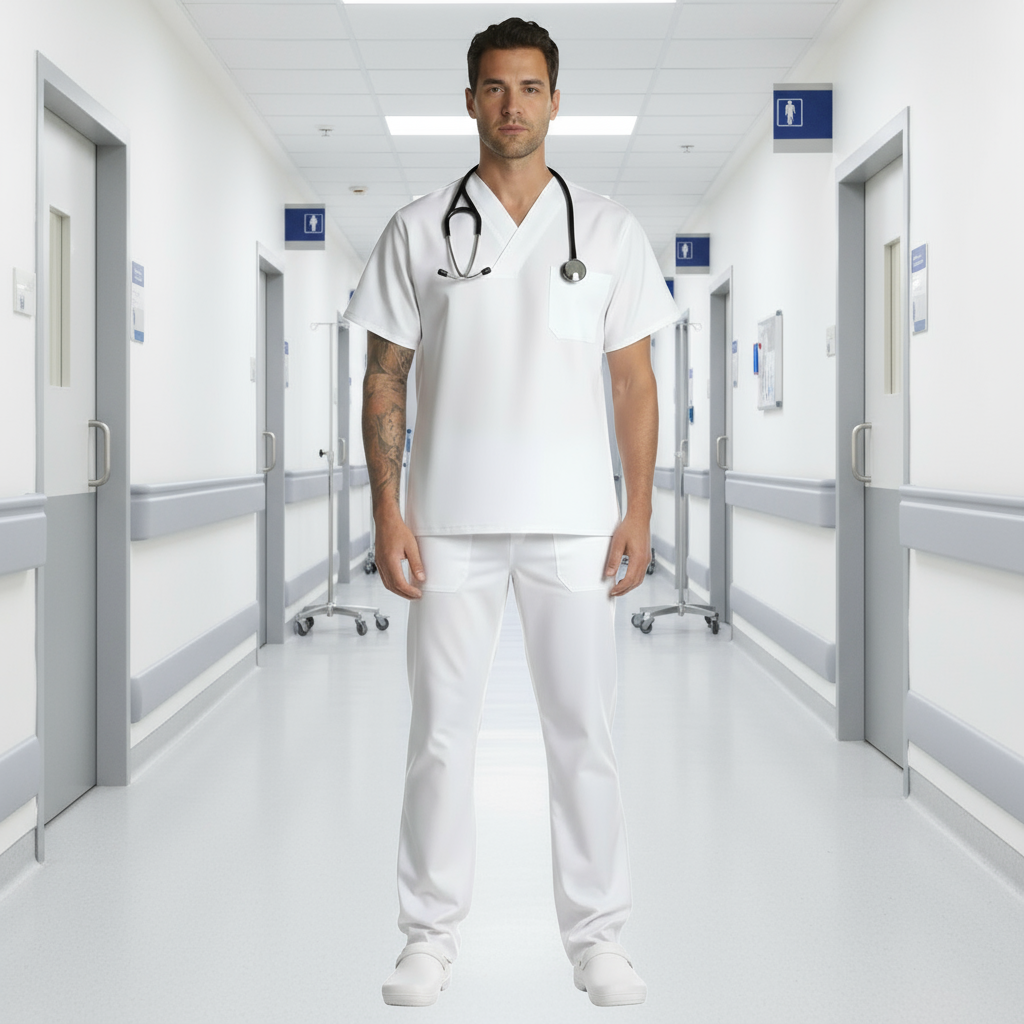 Divisa da lavoro,completa,unisex,collo V "bianco" cod: 8378