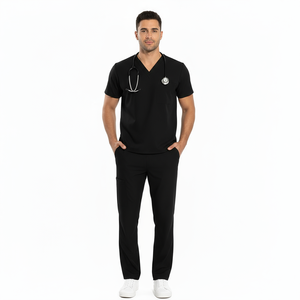 Divisa unisex da lavoro,scollo V "NERO" cod: 8293