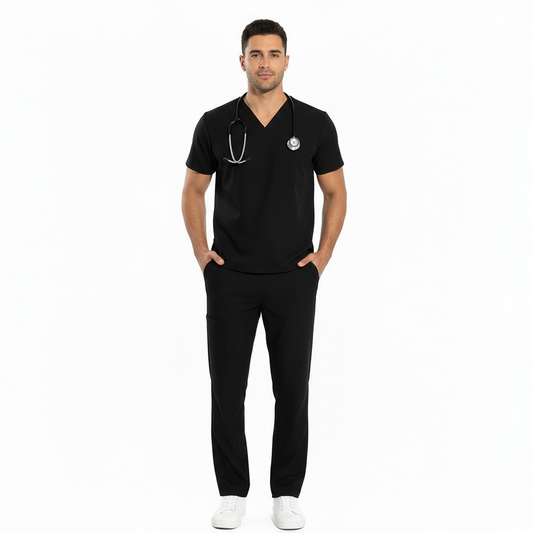 Divisa da Lavoro Unisex Scollo V Nero Mezza Manica – COD: 8293
